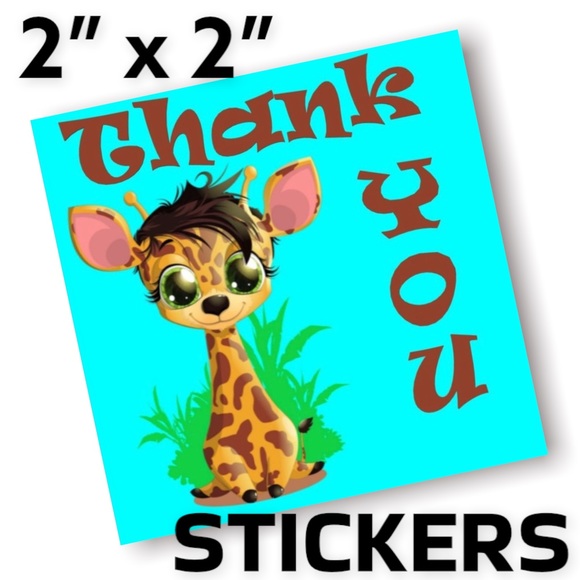 100 (2x2 Inch) Baby Giraffe, Square Stickers, High Gloss, Thank You - Picture 1 of 3